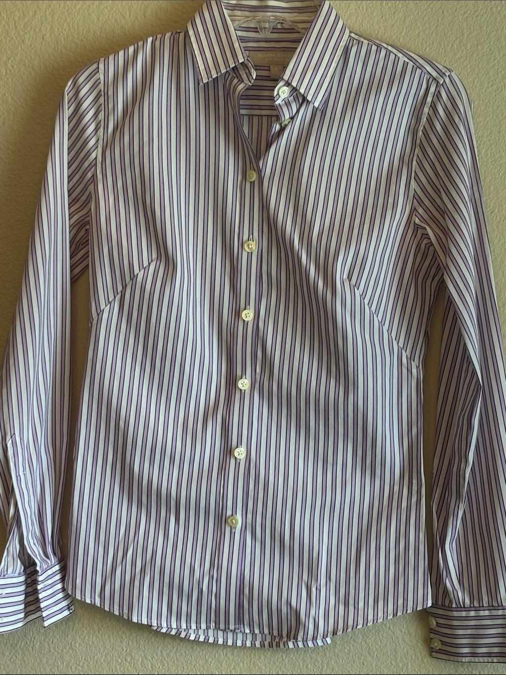 Banana Republic White Shirt with Purple and Blue Stripes